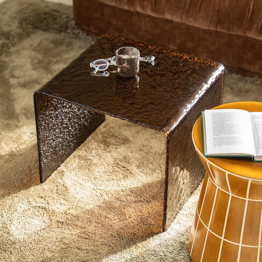 By-Boo Bijzettafel Ripple Glas 50 x 45cm Bruin