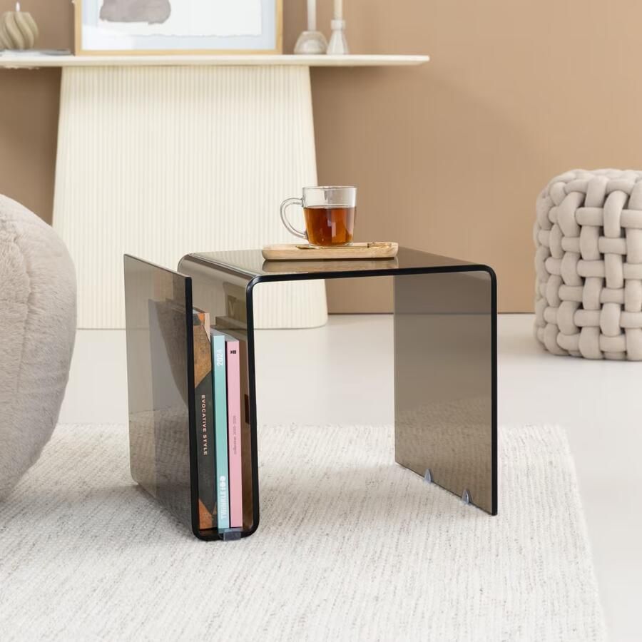 By-Boo Bijzettafel Shadow Glas 48 x 42cm Bruin