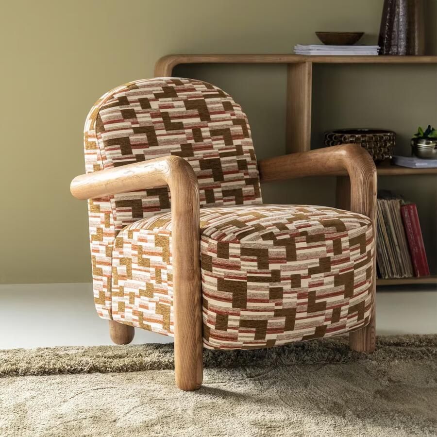 By-Boo Fauteuil Retrova Grafische print en hout Veelkleurig
