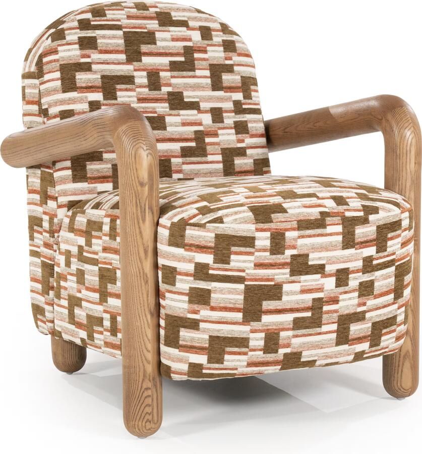 By-Boo Fauteuil Retrova Grafische print en hout Veelkleurig