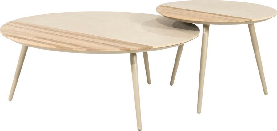 By-Boo Organische Salontafel Diago Keramiek en teakhout Set van 2 stuks Natuurlijk