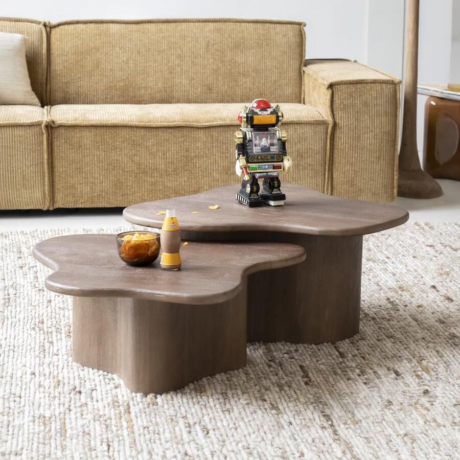 By-Boo Organische Salontafel Fall Mangohout Set van 2 stuks Bruin Japandi