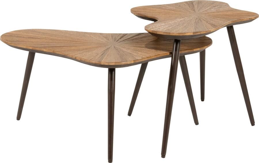 By-Boo Organische Salontafel Loma Teakhout Set van 2 stuks Natuurlijk
