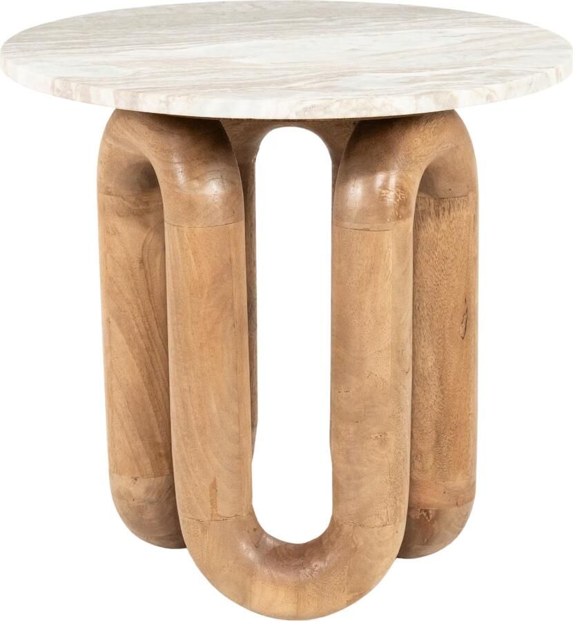 By-Boo Ronde Bijzettafel LoopStone Marmer en mangohout 52cm Natuurlijk