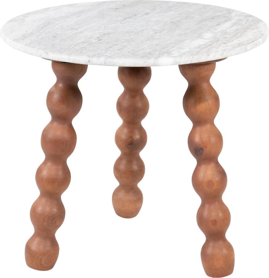 By-Boo Ronde Bijzettafel Nelo Marmer en mangohout 50cm Bruin