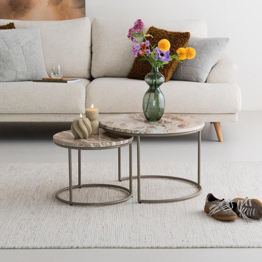 By-Boo Ronde Salontafel Alvar Marmer Set van 2 stuks Beige