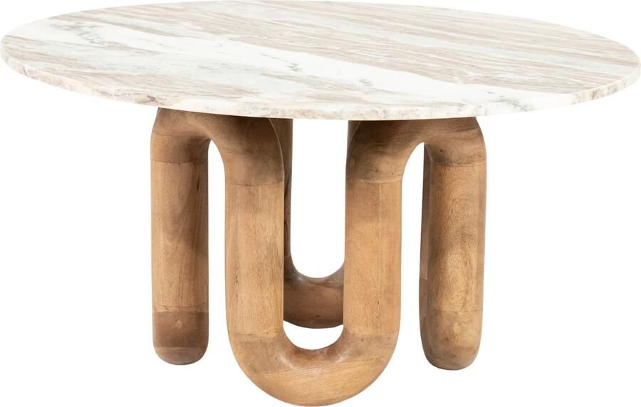 By-Boo Ronde Salontafel LoopStone Marmer en mangohout 80cm Natuurlijk