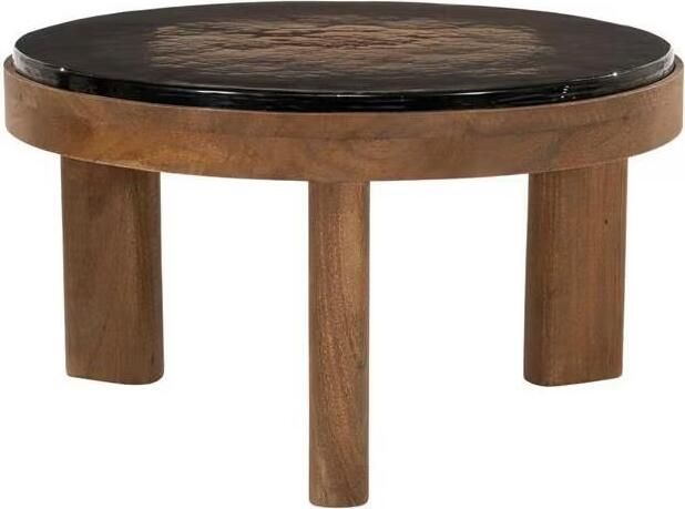 By-Boo Ronde Salontafel Lucent Mangohout en glas 60cm Bruin