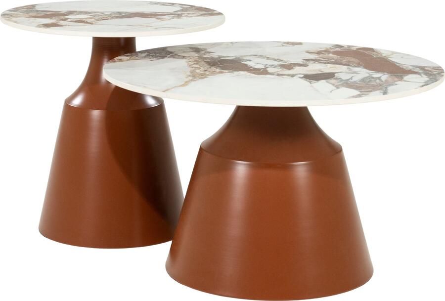 By-Boo Ronde Salontafel Roka Gesinterde steen Set van 2 stuks Bruin