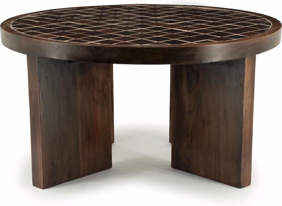 By-Boo Ronde Salontafel TiledUp Keramiek en mangohout 70cm Bruin