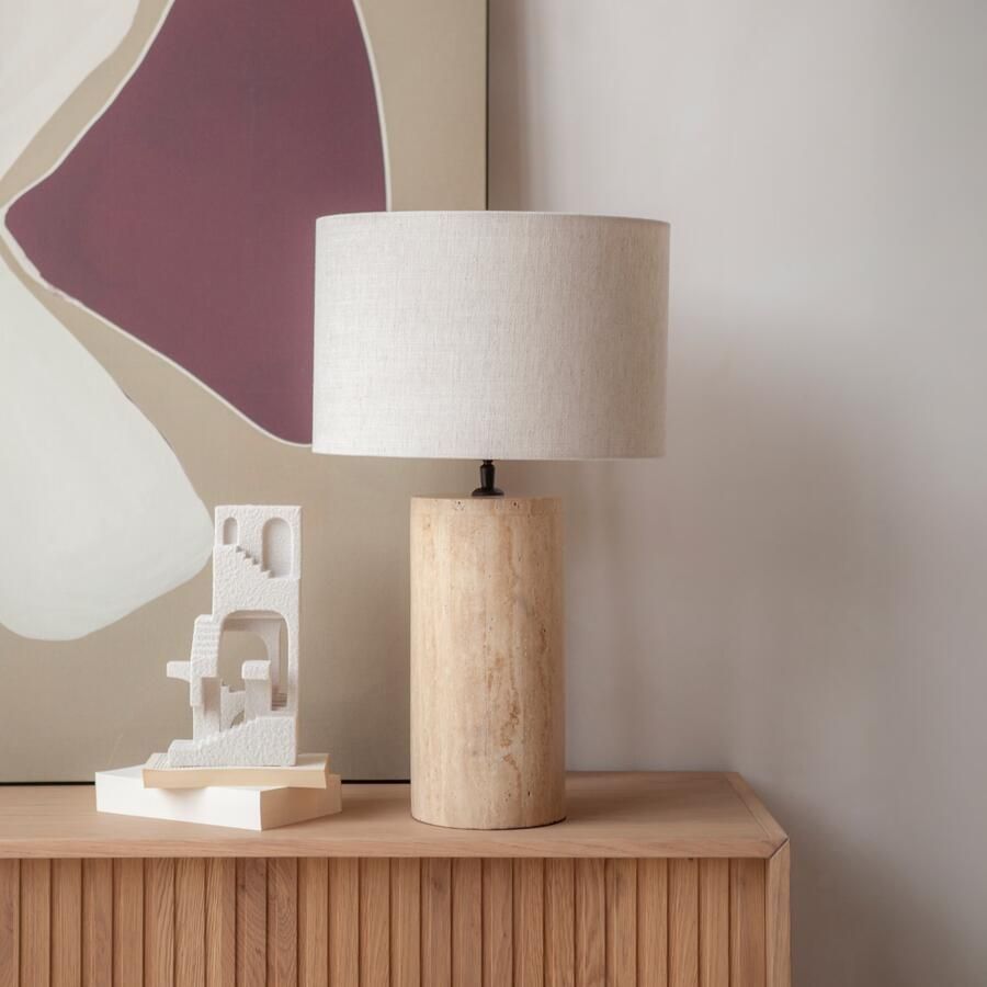 By-Boo Tafellamp Amara Travertin en Linnen 60cm Natuurlijk