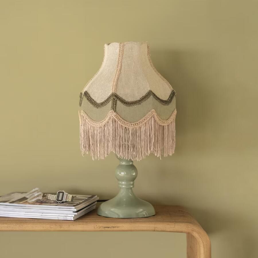 By-Boo Tafellamp Fringaloo Katoen en jute Groen