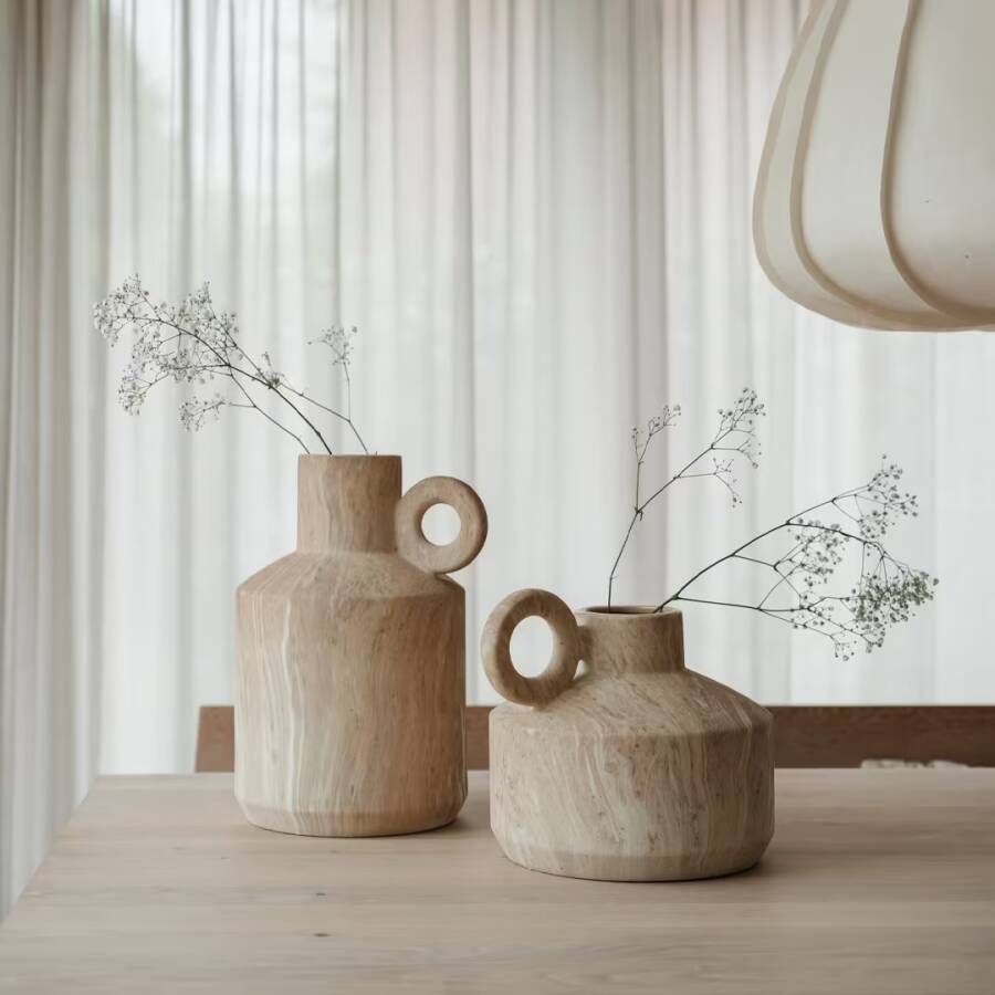 By-Boo Vaas Stucco 39cm hoog Beige