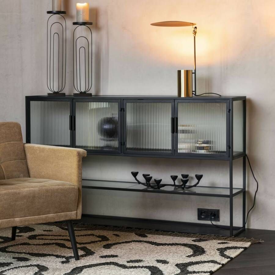 Dutchbone Dressoir Boli Glas en metaal 150cm Zwart