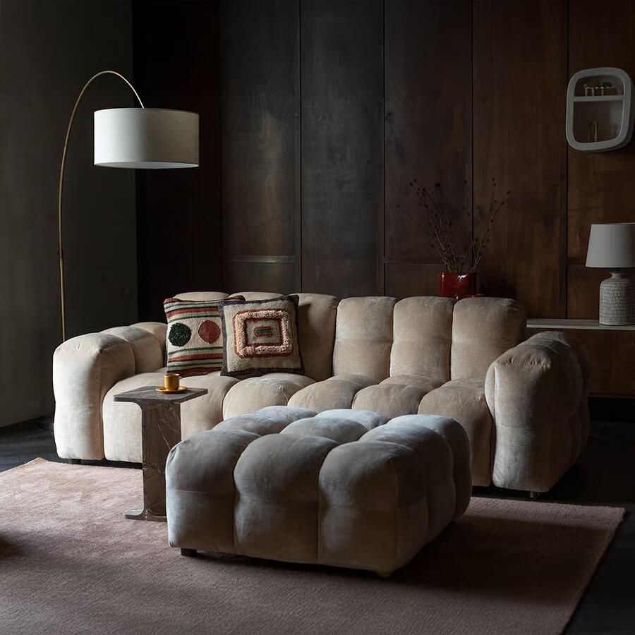 Dutchbone | Bank Hackman 3-zitsbank Velours Beige | Zitmeubels woonkamer | 3-zitsbank