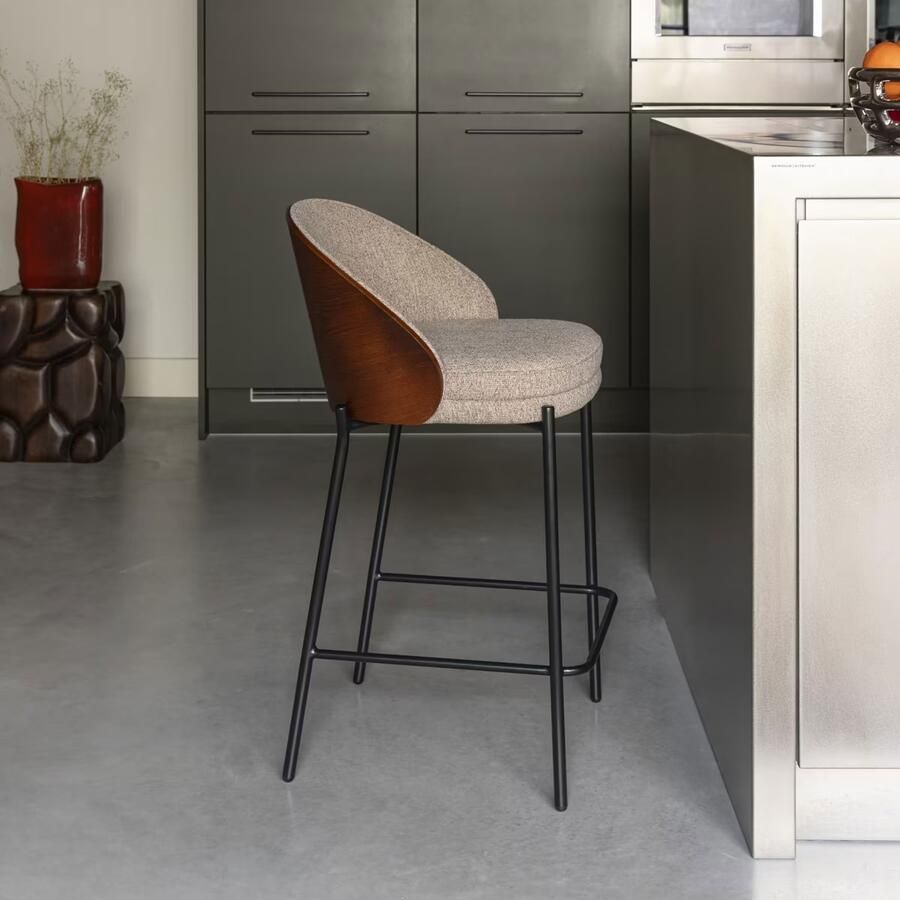 Dutchbone Barkruk Rodin Essenhout en stof Beige (zithoogte 65cm)