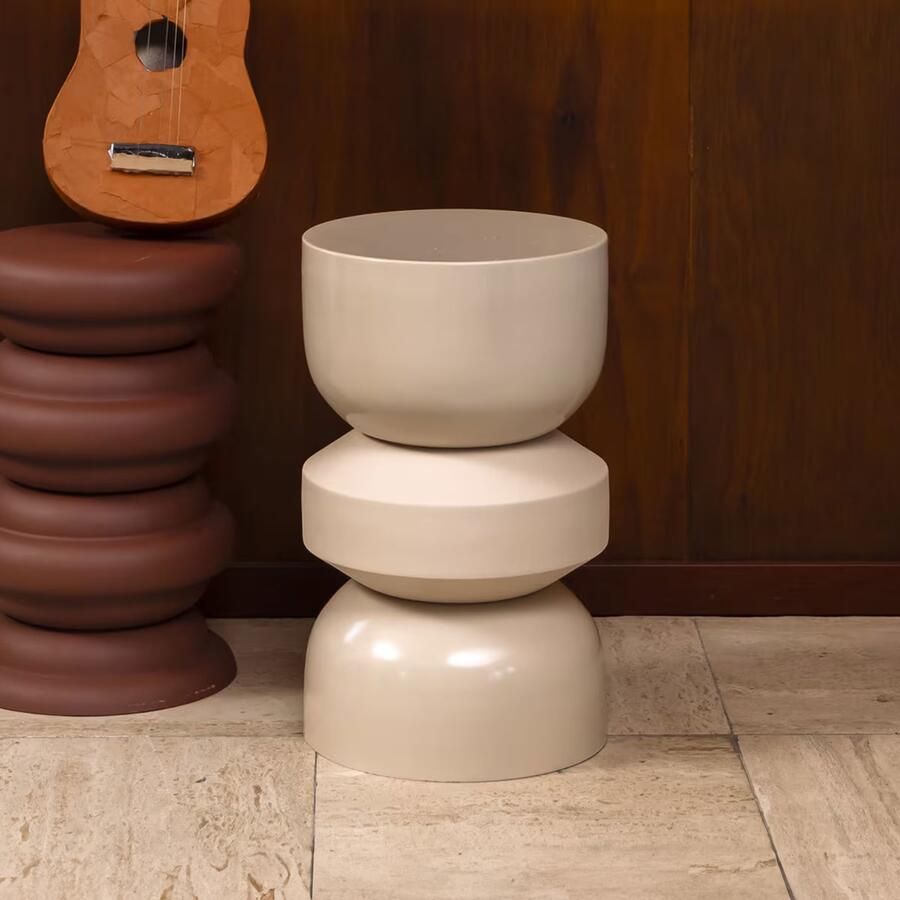 Dutchbone Bijzettafel Kruk Apollo Beige Rond