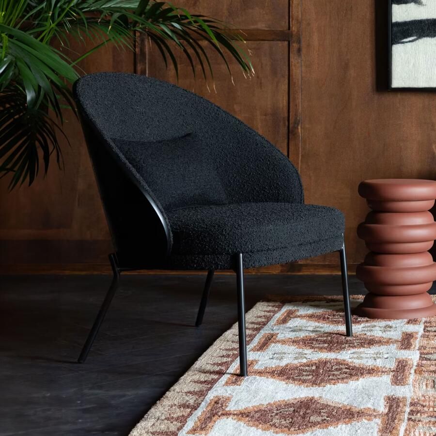 Dutchbone Fauteuil Rodin Essenhout en bouclé Zwart