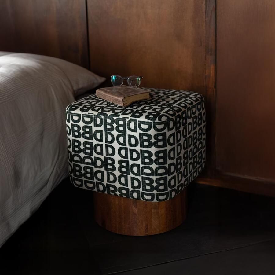 Dutchbone Kruk Monogram Mangohout en stof Bruin