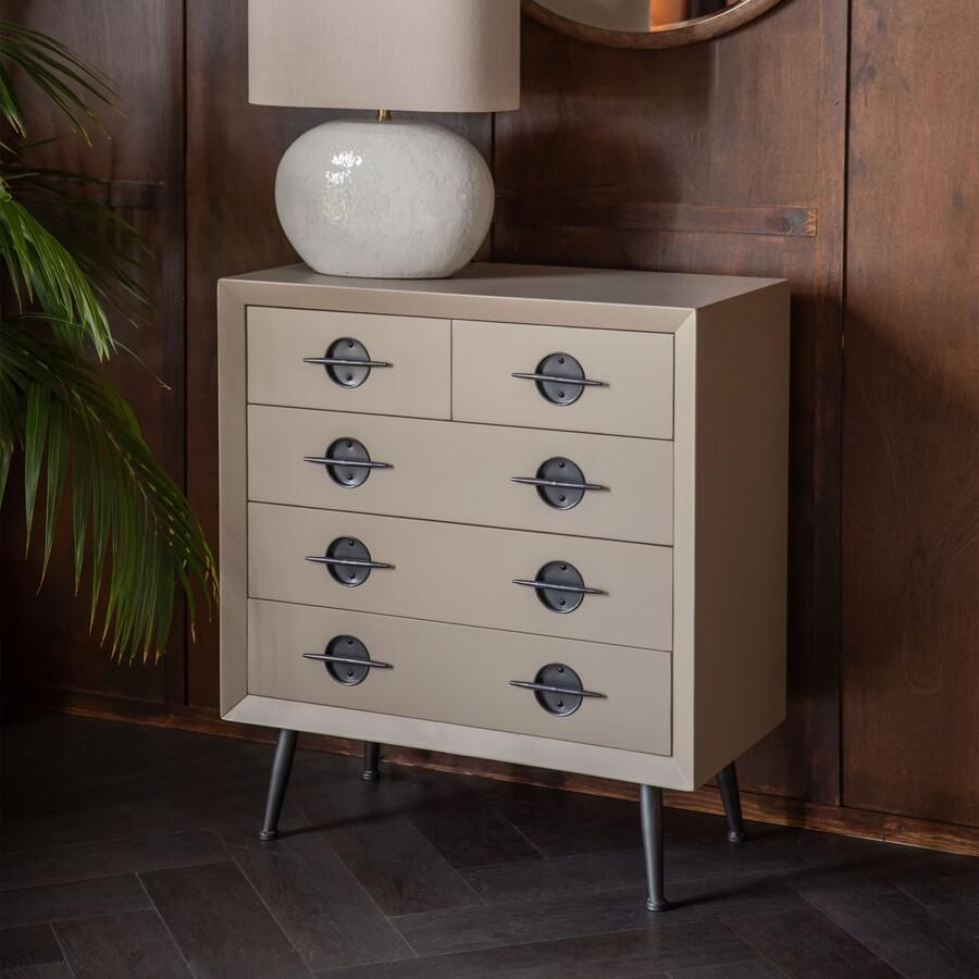 Dutchbone Ladekast Edson Rubberhout Met 5 laden Beige