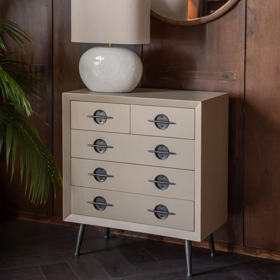 Dutchbone Ladekast Edson Rubberhout Met 5 laden Beige