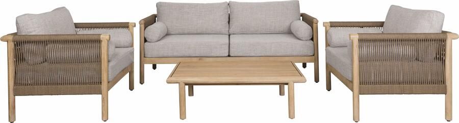 Dutchbone Loungeset Oasis Acaciahout en touw Met tuinbank 2 loungestoelen en loungetafel Naturel