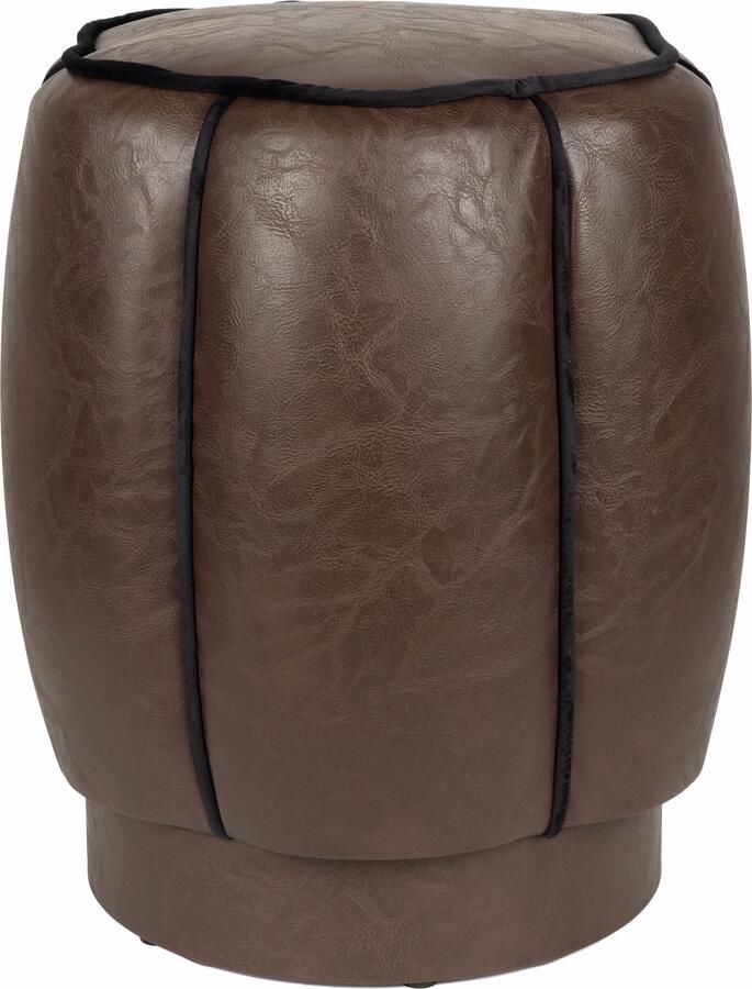 Dutchbone Poef Donna Lederlook Donkerbruin
