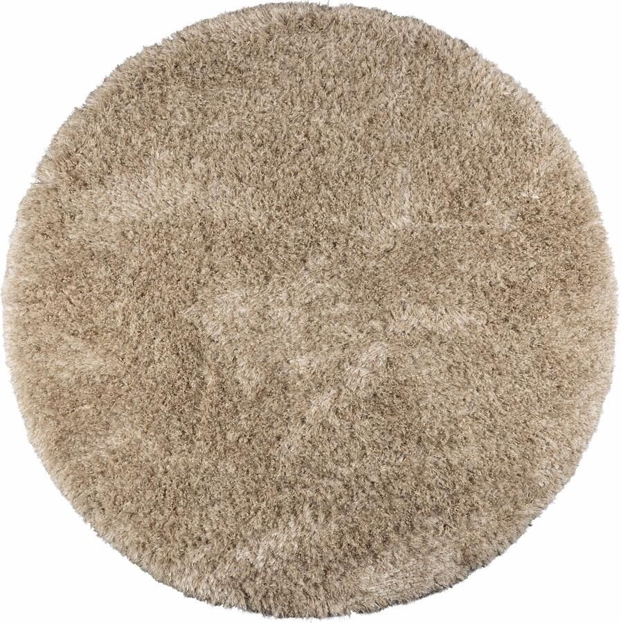 Dutchbone Rond Vloerkleed Hairy Wolmix Ø200cm Zand