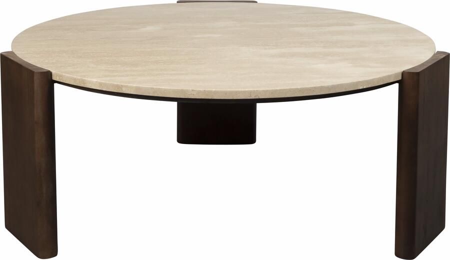 Dutchbone Ronde Salontafel Valcour Travertin en hout 90cm Bruin