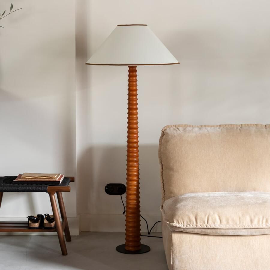 Dutchbone Vloerlamp Horace Katoen en eikenhout Wit