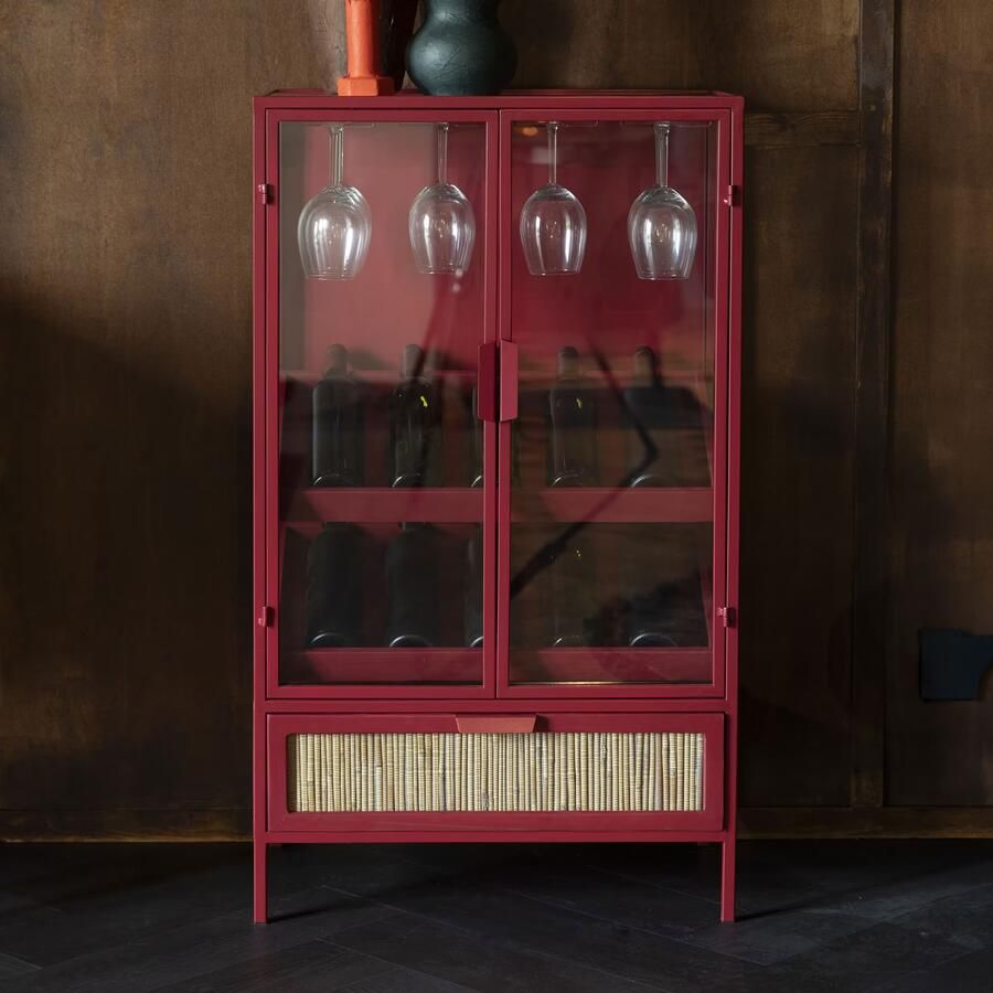 Dutchbone Wijnkast Mori Sparrenhout 130 x 60cm Rood