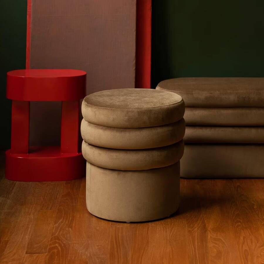 Dutchbone Hocker Aditi Velvet Bruin