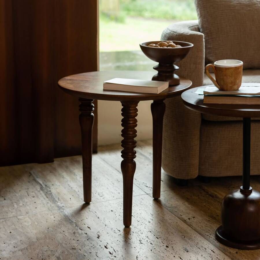 Dutchbone Ronde Bijzettafel Cove Mangohout 50cm Bruin