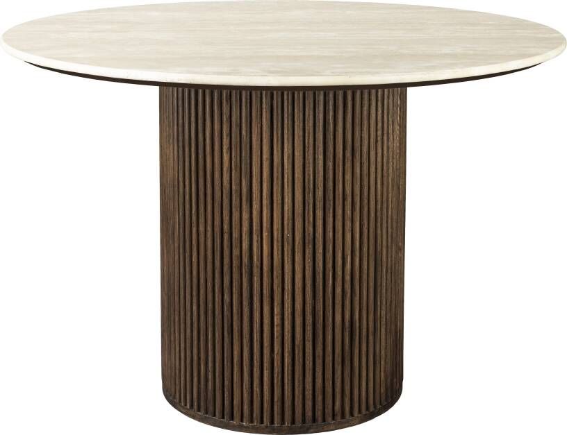 Dutchbone Ronde Eettafel Arda Walnoot en travertin 115cm Bruin