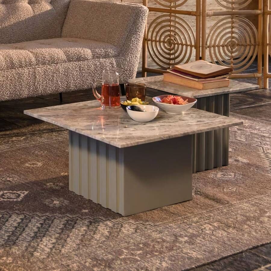 Dutchbone Salontafel Clayton Marmer 60 x 60cm Grijs Vierkant - Foto 2
