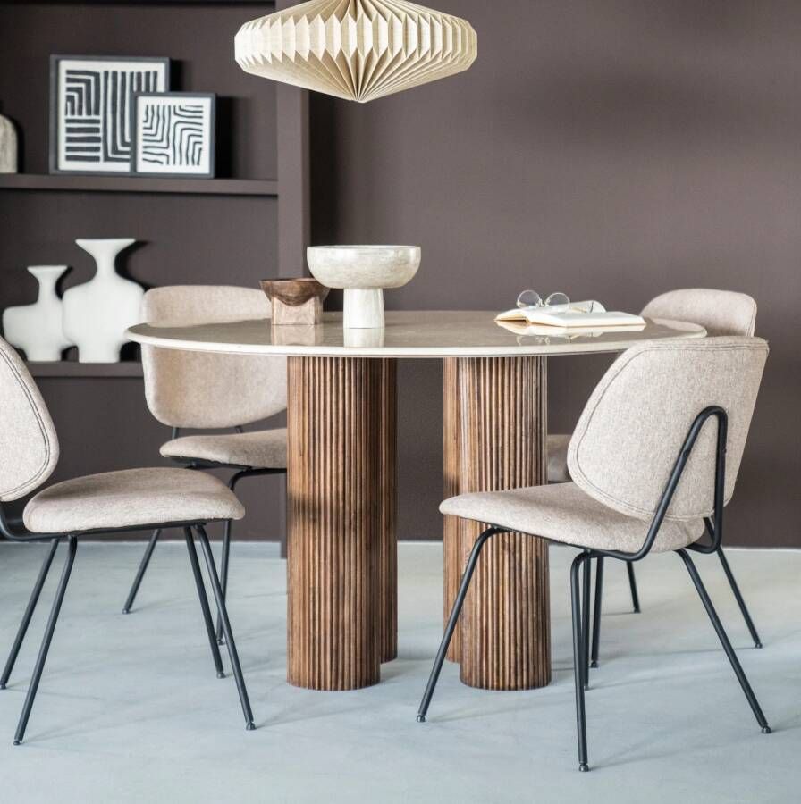 Eleonora Ronde Eettafel Xavi Marmer en mangohout 130cm Naturel