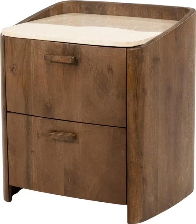 Eleonora Nachtkastje Mabel Marmer en mangohout Met 2 lades Bruin