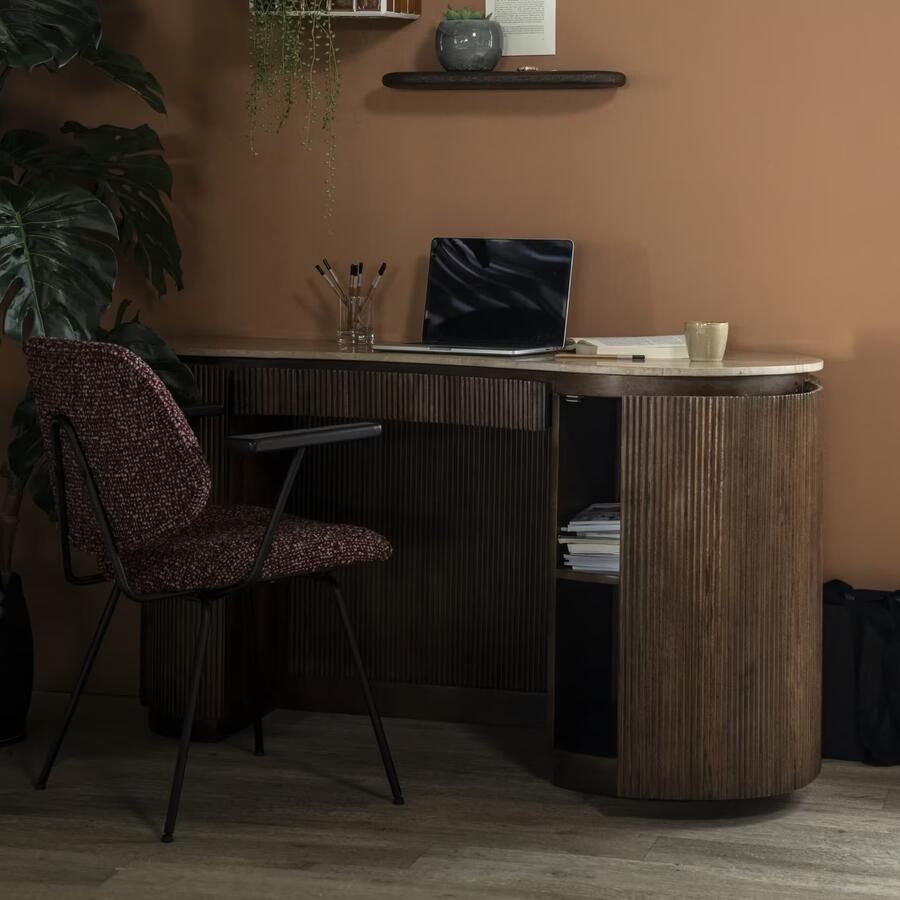 Eleonora Organisch Bureau Mari Mangohout en Travertin 129 x 60cm Bruin