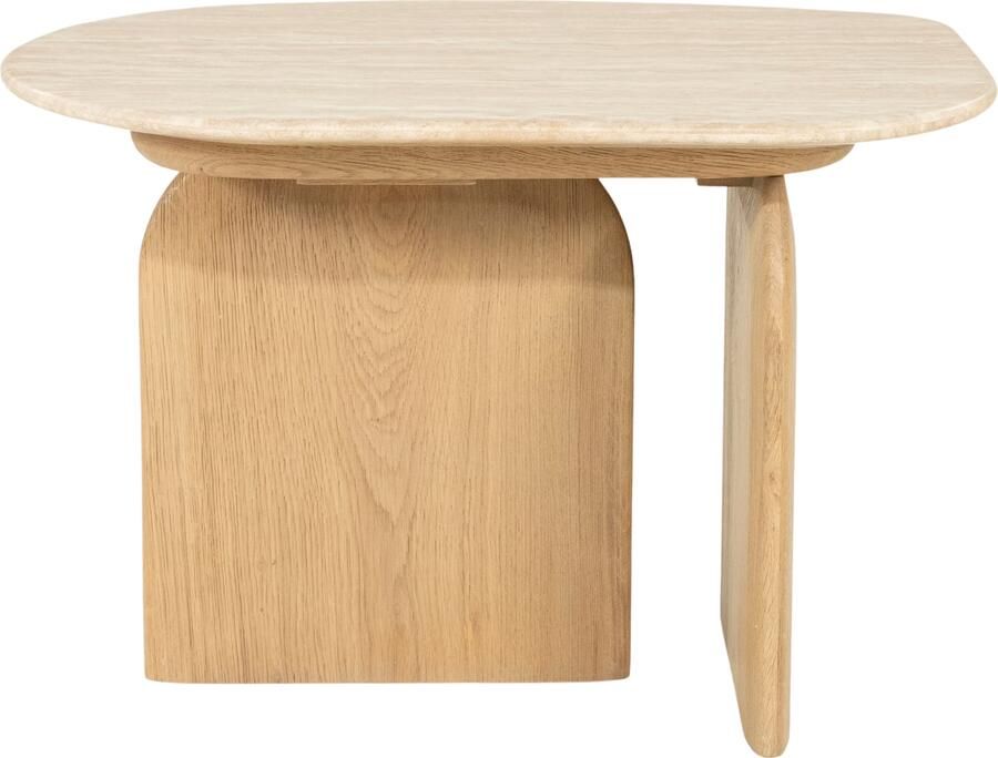 Eleonora Organische Bijzettafel Lova Travertin en eikenhout 60 x 38cm Naturel