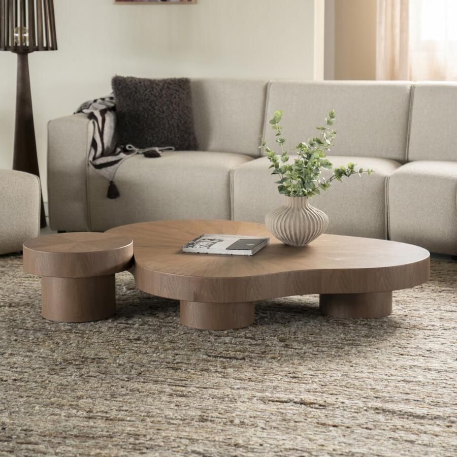 Eleonora Organische Salontafel Bobbie Naturel Walnoot Set van 2 stuks