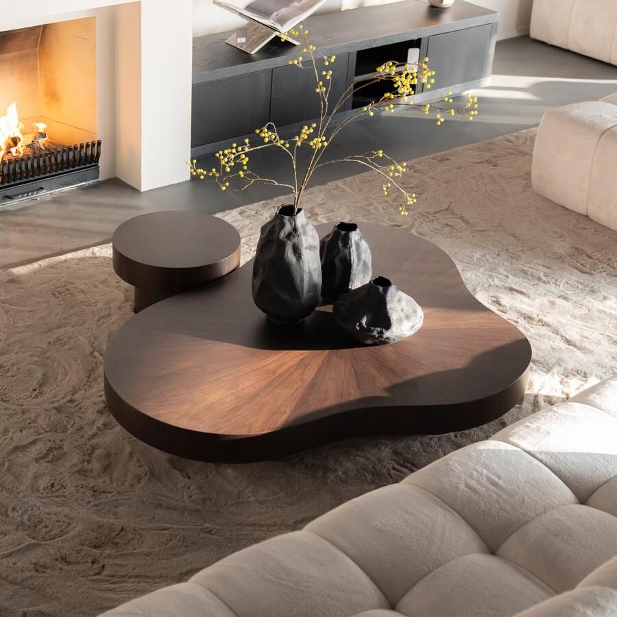 Eleonora Organische Salontafel Bobbie Walnoot Set van 2 stuks Bruin