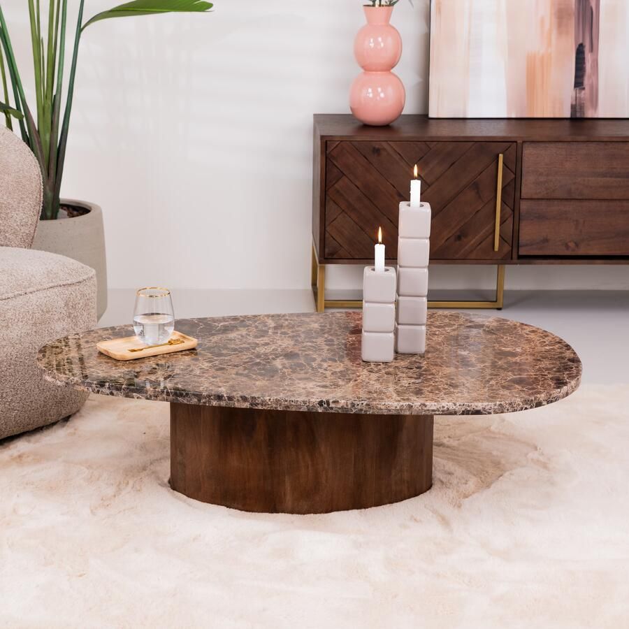 Eleonora Organische Salontafel Bradley Marmer en mangohout 120 x 75cm Bruin