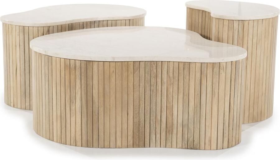 Eleonora Organische Salontafel Kira Mangohout en marmer Set van 3 stuks Beige