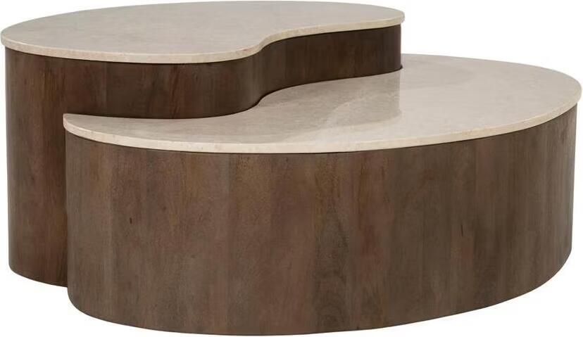 Eleonora Organische Salontafel Thymo Botochino marmer en mangohout Set van 2 stuks Bruin