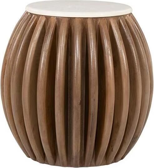 Eleonora Ronde Bijzettafel Memphis Botochino marmer en mangohout Ø50cm Naturel