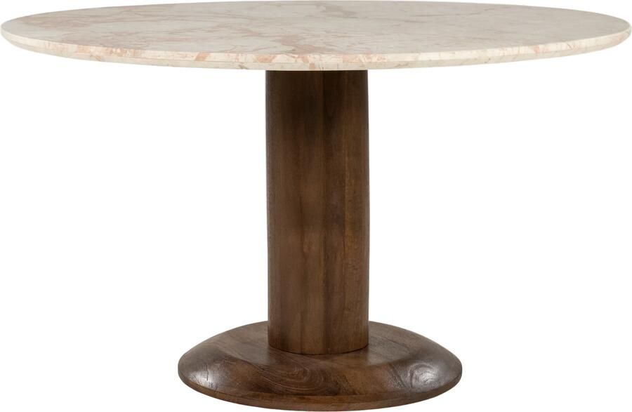 Eleonora Ronde Eettafel Ted Marmer en mangohout 130cm Bruin