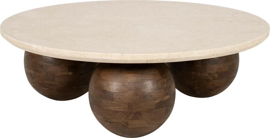 Eleonora Ronde Salontafel Babs Marmer en mangohout 89cm Bruin