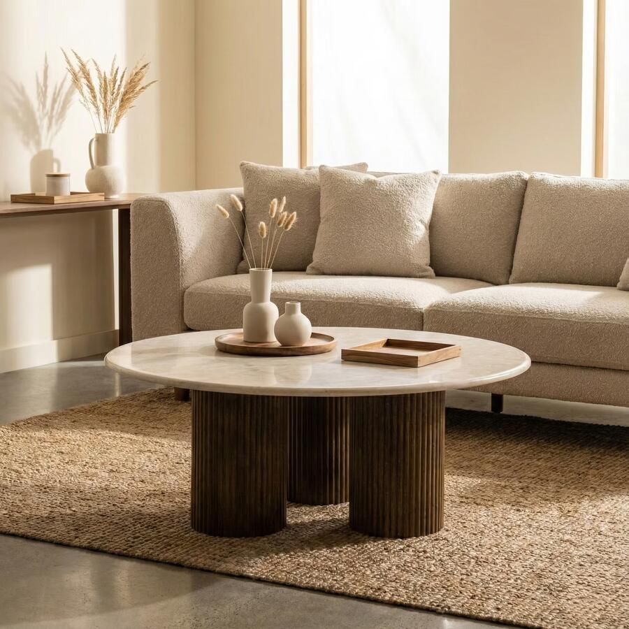 Eleonora Ronde Salontafel Xavi Marmer en mangohout 90cm Bruin Japandi