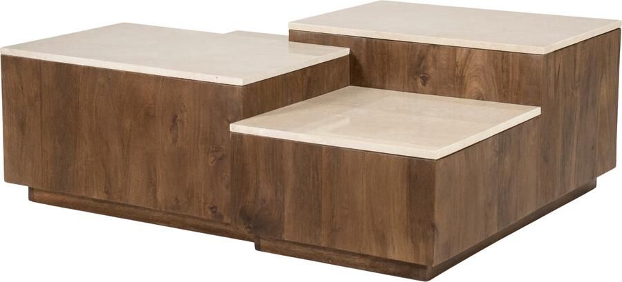 Eleonora Salontafel Quido Marmer en mangohout 105 x 89cm Bruin Vierkant