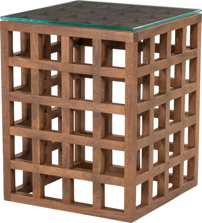 Eleonora Vierkante Bijzettafel Heras Mangohout en glas 40 x 40cm Bruin